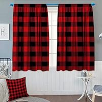 Anhounine Plaid,Blackout Curtain,Lumberjack Fashion Buffalo Style Checks Pattern Retro Style with Grid Composition,Blackout Draperies for Bedroom,Scarlet Black,W72 x L72 inch