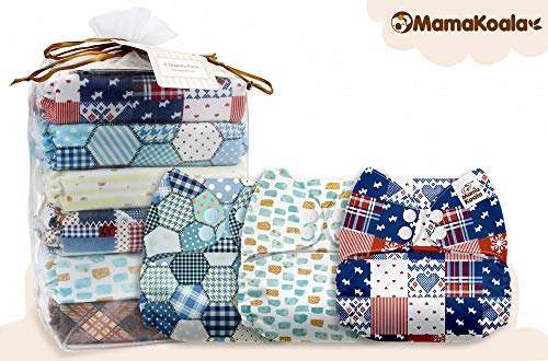 Mama Koala One Size Baby Washable Reusable Pocket Cloth Diapers, 6 Pack with 6 One Size Microfiber Inserts (Quilt Hunter)
