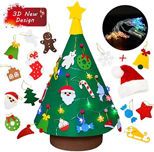 Binken 3 Ft Felt Christmas Tree for Kids DIY Christmas Tree with 17 Ft 30 snowflake LEDs String Light 17 Pcs Hanging Ornaments Xmas Gifts for Toddlers 3D Holiday Party Home Seasonal Decor