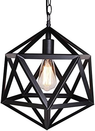 Ceiling Pendant Light Droplight E26 Max60W Bulb Socket with Solid Geometric Metal Lamp Shade Black Painted