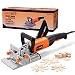 REXBETI Wood Biscuit Plate Joiner Kit with 4 Inch Tungsten Carbide Tipped Blade and 100pcs Wood Connecting Plates, Adjustable Fence and Angle Knob for Precise Positioning, Suitable for All Wood Type