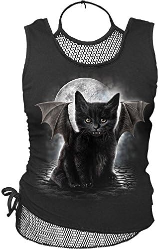 Spiral - TED THE GRIM - TEDDY BEAR - Womens 2in1 White Ripped Top Black (Small)