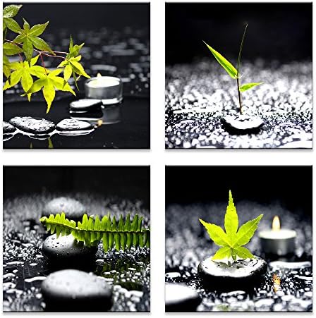 Canvas wall art Black and White Wall Art Paintings on Canvas for Zen Stone and Green Leaf Pictures Wall Decor