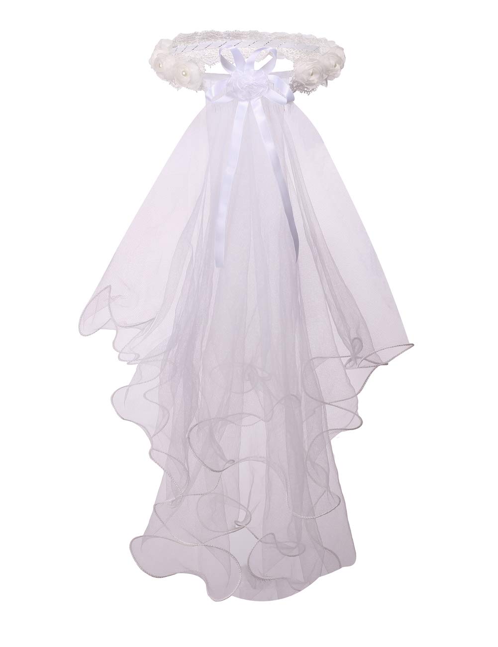 Girls First Communion Veil - Lace Infinity Chapel Veil Tulle Wrap For Baptism, Church, & Special Occasions (K9)