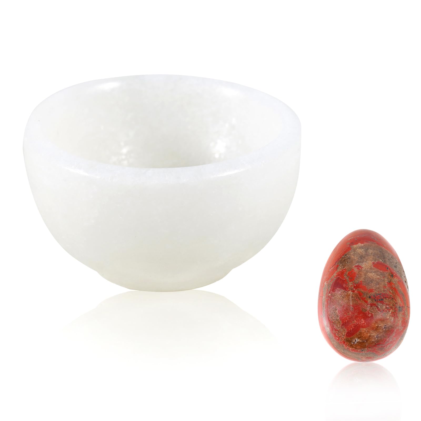 soulnioi Crystal Bowl Natural Healing Stone Afghanistan Jade Quartz Bowl and Natural Crystal Jade Egg Rough Stone Office Ornament Massage Appliances
