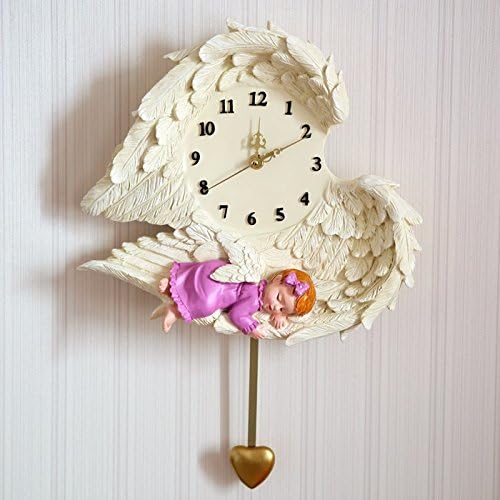 FortuneVin Wall Clock Silent movement Wall Clock Home Office Decor for Living Room Bedroom and Kitchen Clock Wall Creative Angel To Form Pastoral Art Pendulum Children Boy