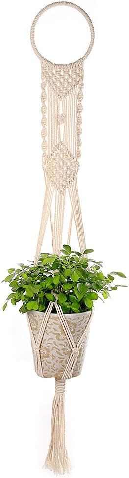 Plant Holder, Macrame Hanging Basket Planter Holder Wall Hanging Planter Holder for Indoor Outdoor Home Wall Art Decor Cotton Rope, 40.5Inches - Circular Ring Version