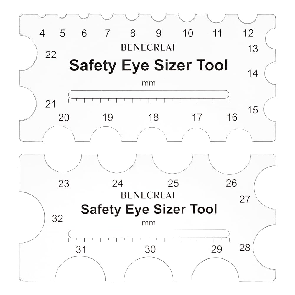 BENECREAT 2Pcs Acrylic Doll Safety Eye Sizer Tool, 4~32mm Diameter Measuring Ruler, Crochet Tool for DIY Craft, Plush Bear Eye Installation, Doll Making, 8x16cm