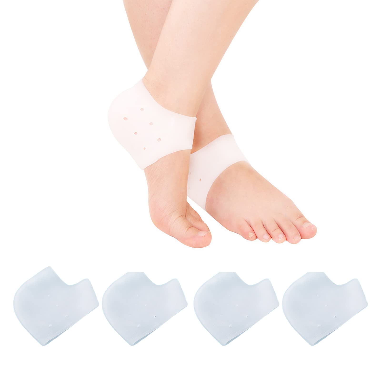 Andiker Soft Silicone Heel Protectors, 2Pairs (4Pcs) Breathable Gel Heel Pads, Stretchable Blister Prevention to Reduce Discomfort& Soreness, Instantly Relieve Pain and Pressure (white)