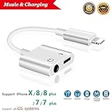Lightning Jack Headphone Adaptor Charger for 8/8 Plus iPhone 7/7 Plus/iPhone X 10/iPad/iPod Earphone Adapter Headphone AUX Audio & Charge Adaptor,Connector Lightning Cable Suppor iOS 11 System