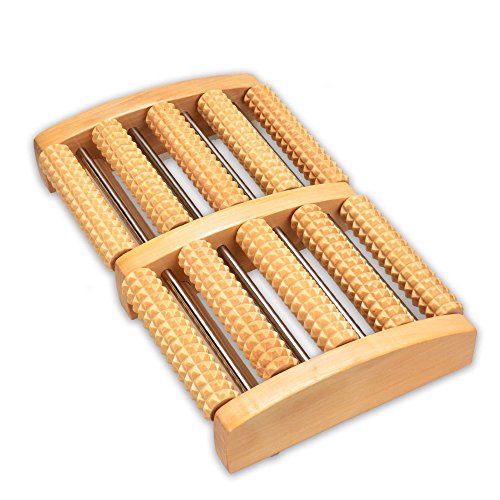 OTraki Foot Massager Roller Wood Improved Enhanced Steel Brackets Durable Dual Large Gear Athena Massage Wooden 5 Row Rollers Rest Sole Point Acupressure