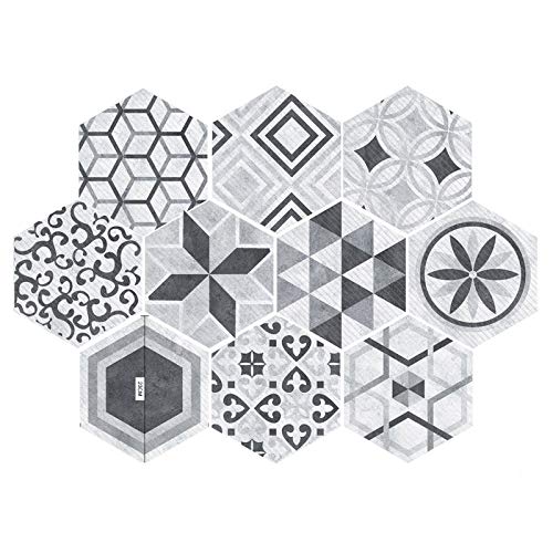 Hexagon Floor Wall Tile Stickers, 10 Pcs Waterproof Anti-Skid Peel and Stick Tile Backsplash Stickers, Self-adhesive Floor Sticker DIY Art Decal Kitchen Bathroom Bedroom Home Wall Decoration (style 3)