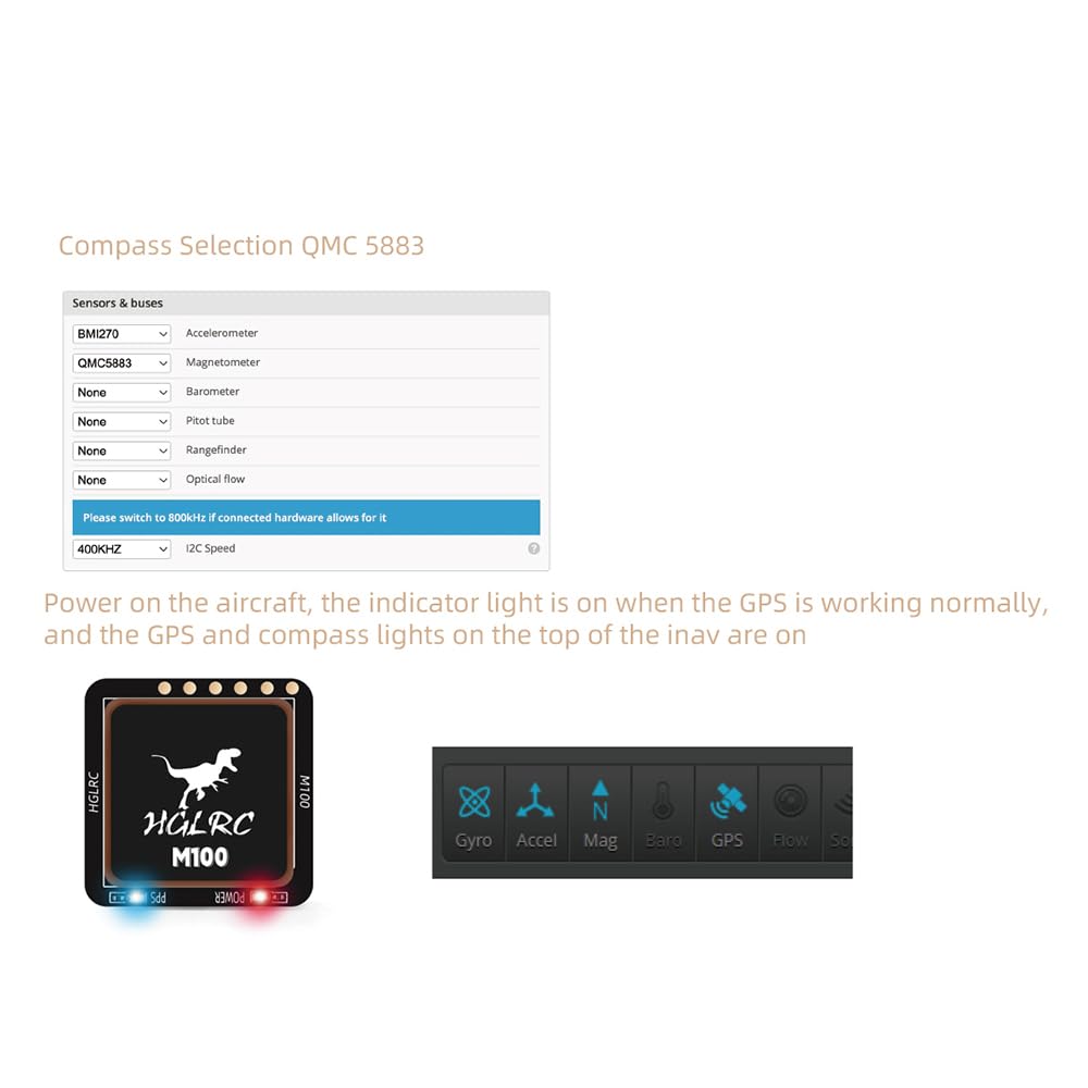 HGLRC M100-5883 GPS Compass Module, Upgraded 10th Generation Chip Compatible with FPV Fixed-Wing UAV