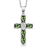 Gem Stone King 925 Sterling Silver Green Tourmaline and Lab Grown Diamond Cross Pendant Necklace for Women | 2.90 Cttw | Gemstone October Birthstone | Oval 6X4MM | With 18 Inch Chain