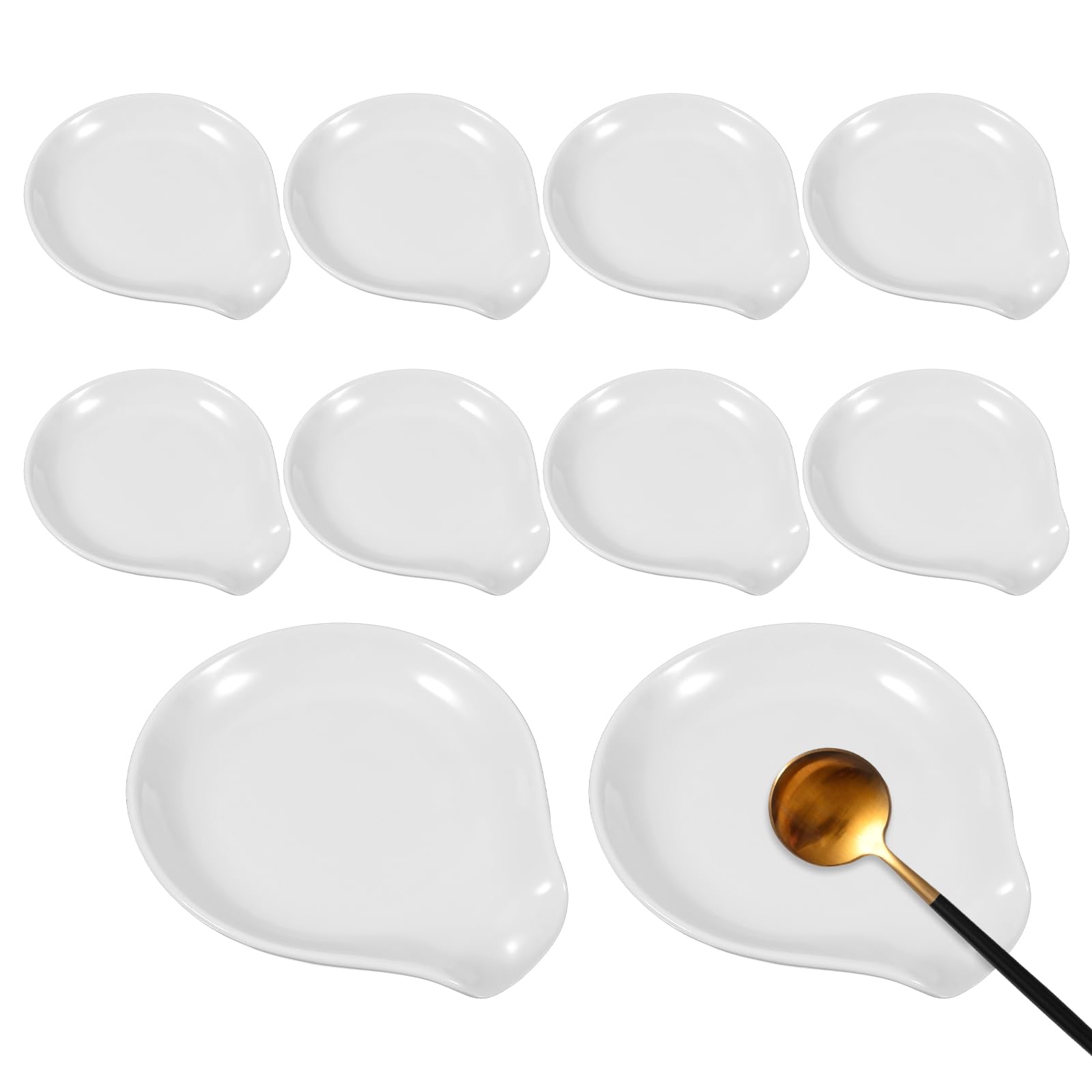 Photo 1 of 10 Pcs Ceramic Spoon Rest for Stove Top 3.8 x 3.4 Inch Porcelain Spoon Holder Utensil Rest Dishwasher Safe Cradle for Home Kitchen Accessories (White)