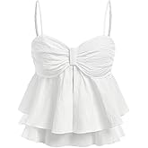SHENHE Girl's Summer Bow Top Camisole Spaghetti Strap Layered Ruffle Flowy Babydoll Tank Top