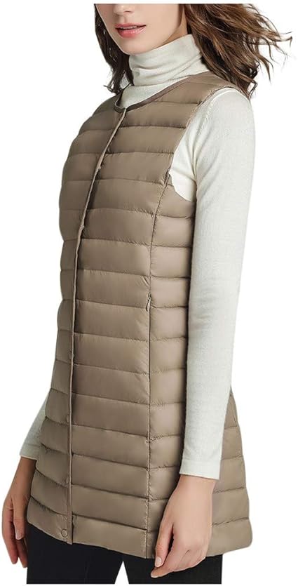 Damen Lange Steppweste - Leichte Winterweste Mit Kordelzug Und Fleece