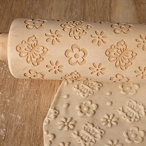 Valentine's Day Wooden Rolling Pins, Wenini Engraved Carved Embossed Rolling Pin with Valentine's Day Symbols for Baking Embossed Cookies for Kitchen Tool (Butterfly) - Thumbnail 4