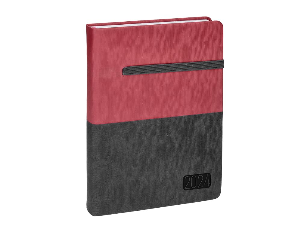 Liderpapel Leontio A5 2024 Day Page Diary Grey and Red Paper 70 g