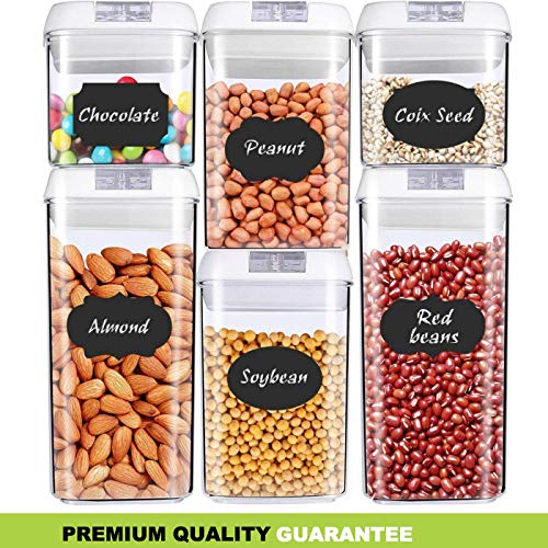 Airtight Food Storage Containers - [Upgraded+BONUS] Dry & Fresh Durable BPA Free Plastic [6 Pack] - Premium Airtight Container Set with Lids - Kitchen & Pantry Containers - BONUS Chalkboard Labels & Marker Included - Crown Equipments