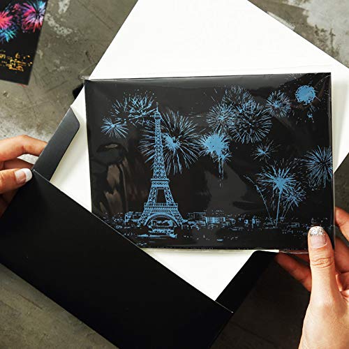 Scratch Art Paper DIY Fairy Tale Characters View Scratchboard, Mini Scratch Off Art Doodle Paper Pads Scratch with Wooden Stylus 4Packs (A)