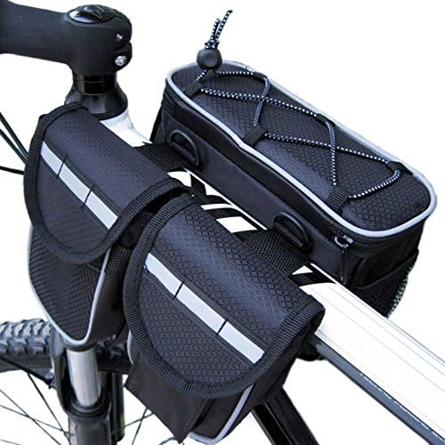 Soldcool Bike Bicycle Bag Front Frame Top Tube Pannier Shoulder Bag With Rainproof Cover for Mountain Road Bike (Black)