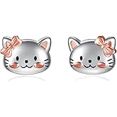 Sterling Silver Animal Stud Earrings: Ladybug Elephant Cat Mermaid Hippo Llama Earrings Jewelry Gift for Women Animal Lovers