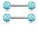 Crystal Paved Ferido Balls Nipple Bars Barbells Rings - 14G 316L Stainless Steel - Sold as a Pair (Aqua)