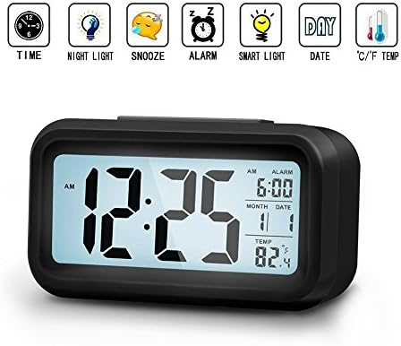 Alarm Clock,TISSA Digital Morning Clock, Travel Clock with Large LCD Screen,Snooze Button,Soft Nightlight and progressively Louder Alarm, Battery Operated (Black)