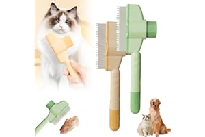 HILOST Upgraded Flea Comb, 2025 New One-Click Self-Cleaning Pet Hair Removal Comb for Cats and Dogs, Creative Portable Cat Brush Comb, Multifunctional Pet Grooming Supplies (Yellow + Green)