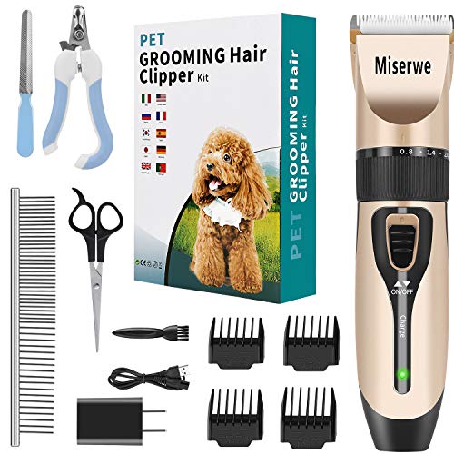 MISERWE Rechargeable Cordless Pet Clippers Low Noise Electric Horse