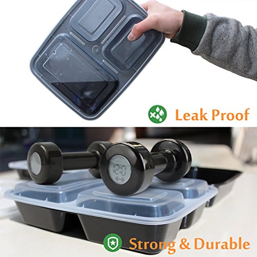 Enther Meal Prep Containers [20 Pack] 36oz 3 Compartment with Lids, Food Storage Bento Box with