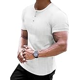 Muscle Cmdr Men's Ribbed Henley Shirt Short Sleeve Slim Fit Muscle Shirt Fitted Cotton Casual Long Sleeve