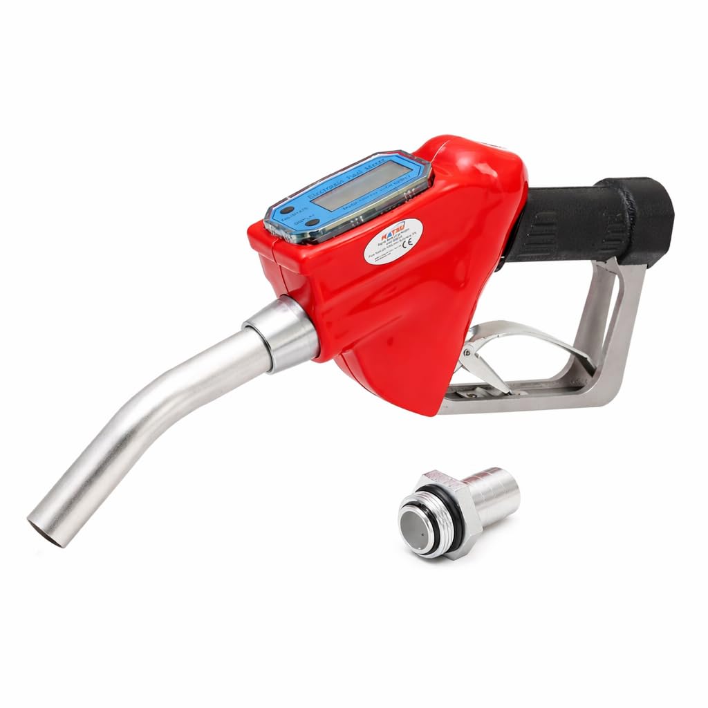 KATSU Diesel Dispensor Gun Digital Flow Meter Built-in 1-Inch 25mm Petrol Fuel Gasoline Filling Delivery Nozzle for Tractors Trucks Cars Marine 482215