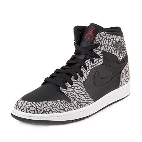 Jordan Nike Mens Air 1 Retro High Elephant Print Black/Gym Red-Cement Grey Leather Size 10