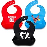 Kids N' Such Baby Bibs for Boys 3 Pack - 100% Food Grade Silicon - Waterproof with Food Catcher - Easy Clean - Anti Bacterial, Anti Microbial, Dishwasher Safe - Cute Designs for Your Baby Boy