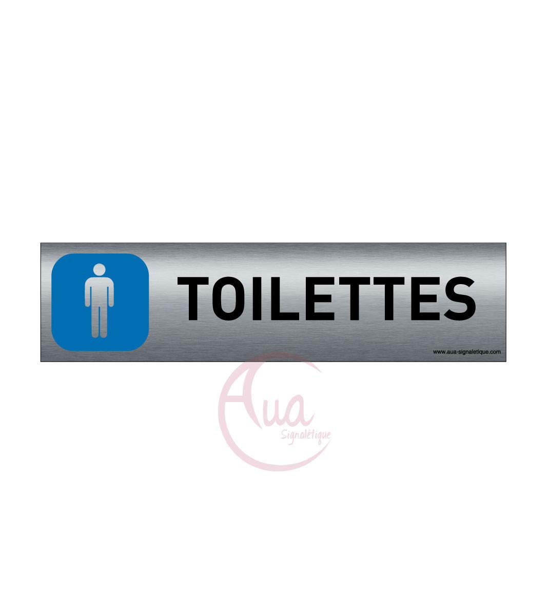 AUA SIGNALETIQUE - Plaque de porte Aluminium brossé imprimé AluSign - 200x50 mm - Double Face adhésif au dos - Impression UV directement sur l'aluminium (Pas de contre collage) (Toilettes Homme)