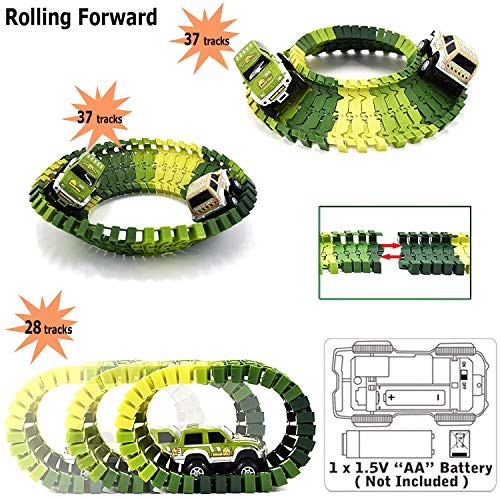 Wangday Dinosaur Toys for 3 4 5 6 7 Year Old Boys, Jurassic Park World Dinosaur Car Race Train Track Toys 142-Piece Tracks, 2 Dinosaurs - Thumbnail 4