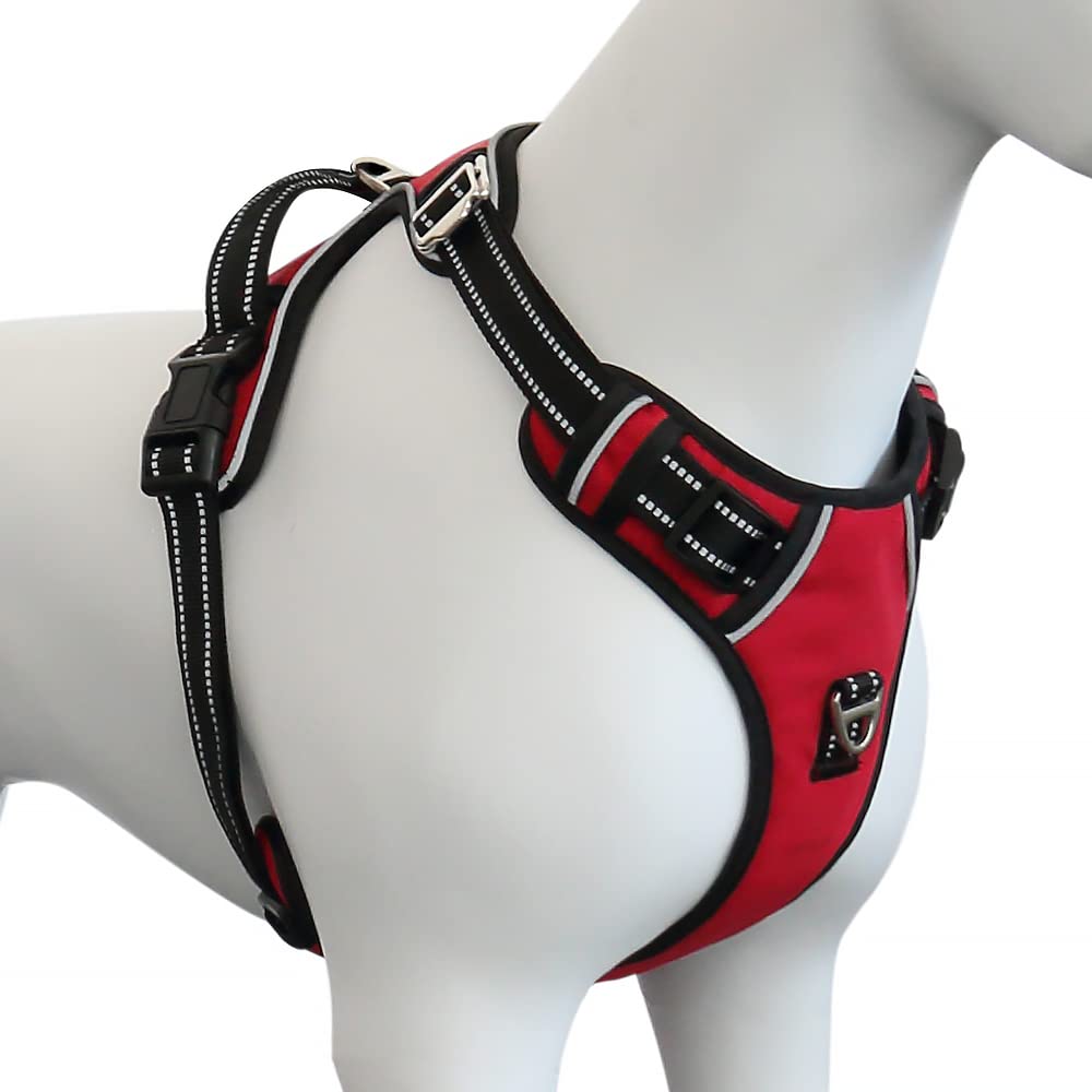 Plutus Pet No Pull Dog Harness, Release at Neck, Adjustable Reflective No-Choke Dog Vest Harness, Soft Padded with Easy Control Handle, for Small Medium Large Dogs (XL, Red)