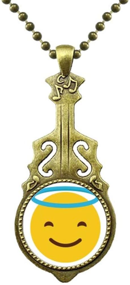 Amazon スマイル角の黄色のかわいい素敵なオンラインチャット絵文字イラストパターン ネックレスアンティークギタージュエリー音楽ペンダント ネックレス 通販