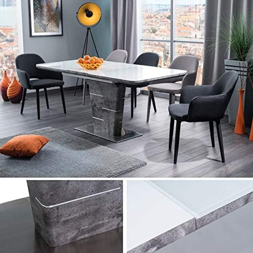 MHF Ilario Extending Table Concrete Effect Tempered Glass Modern