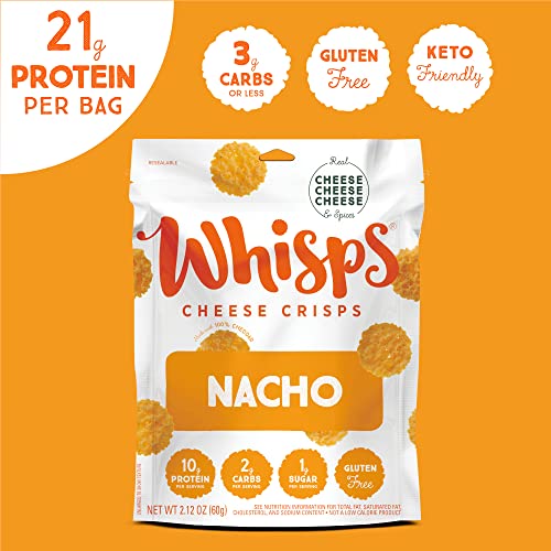 Whisps Cheese Crisps Nacho Cheese Snacks, Keto Snacks, 21g of Protein