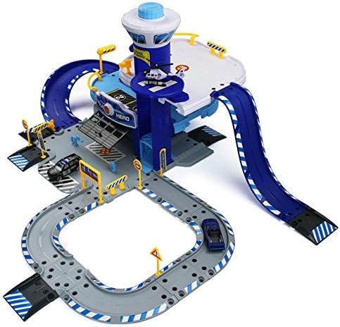 Assembling Rail Cars,ToyPark 74PCS Kids Police Parking Fire Station Parking Lots Scene Assembling Racing Tracks Toys Models for Children Birthday/Christmas Gifts