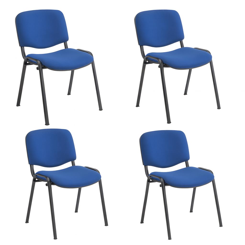 Office Hippo Heavy Duty Stackable Reception Chair, Black Frame, Fabric, Royal Blue, Pack of 4