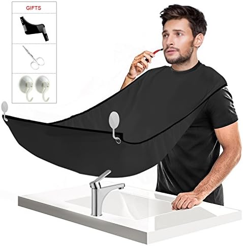1DOT2 Professional Beard Bib for Shaving -Hair Clippings Catcher &amp; Grooming Cape Apron + Styling Template + Suction Cups Perfect Gift for Men
