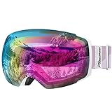 OutdoorMaster Ski Goggles PRO - Frameless, Interchangeable Lens 100% UV400 Protection Snow Goggles for Men & Women ( White Frame VLT 45% Purple Lens with Full REVO Red and Free Protective Case )
