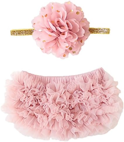 OoSweetCharlotteoO 2pcs Baby Girl Chiffon Bloomer &amp; Headband Set Newborn Photo Prop Baby Girl Cake Smash Outfit (0-3 Months【weight less than 13lbs】)