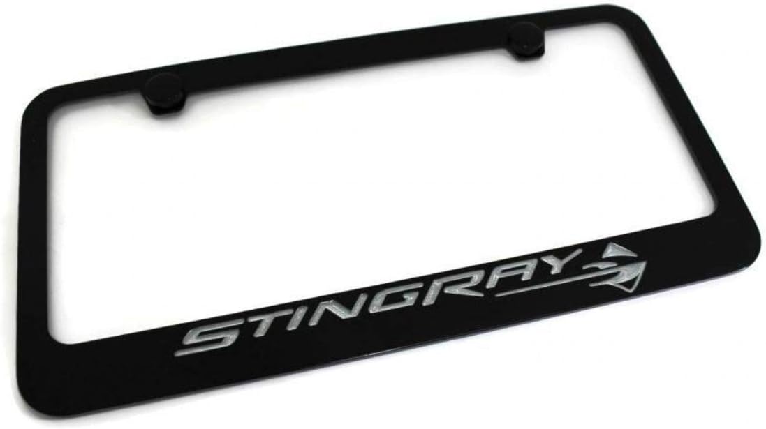 C7 Corvette License Plate Frame - Black with Stingray Script & Fish Logo for 2014-2019 Corvettes