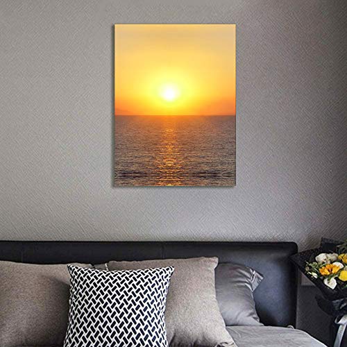 Open Sea Sunset Wall Art for Living Room Decor Framed Sun Falling on Wide Water Painting Sunshine Glow from The Ripples Picture Dusk Seascape Picture Prints (12 x 16 Inch)