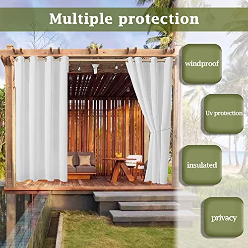 ele ELEOPTION 4 x 132 x 275 cm Outdoor Waterproof UV Protection Curtain with Eyelets Blackout for Garden, Patio, Balcony, White